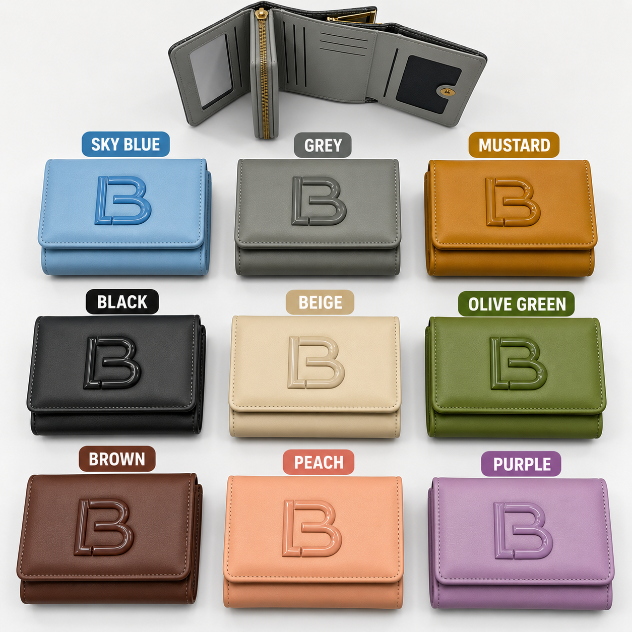 Premium Imported Ladies Mini Wallet – Stylish Check Design with Gold Lock - Beige