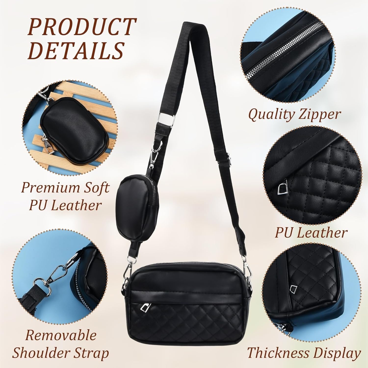 Stylish Girl's Convertible Crossbody Bag - PU Leather Polyester Waterproof Shoulder Bags With Change Purse Trending Travel Crossbody Bag