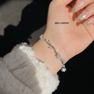 Tulip Bracelet – Premium Quality Stainless Steel Elegant Bracelet for Women | Silver Base Without Box Color Blue