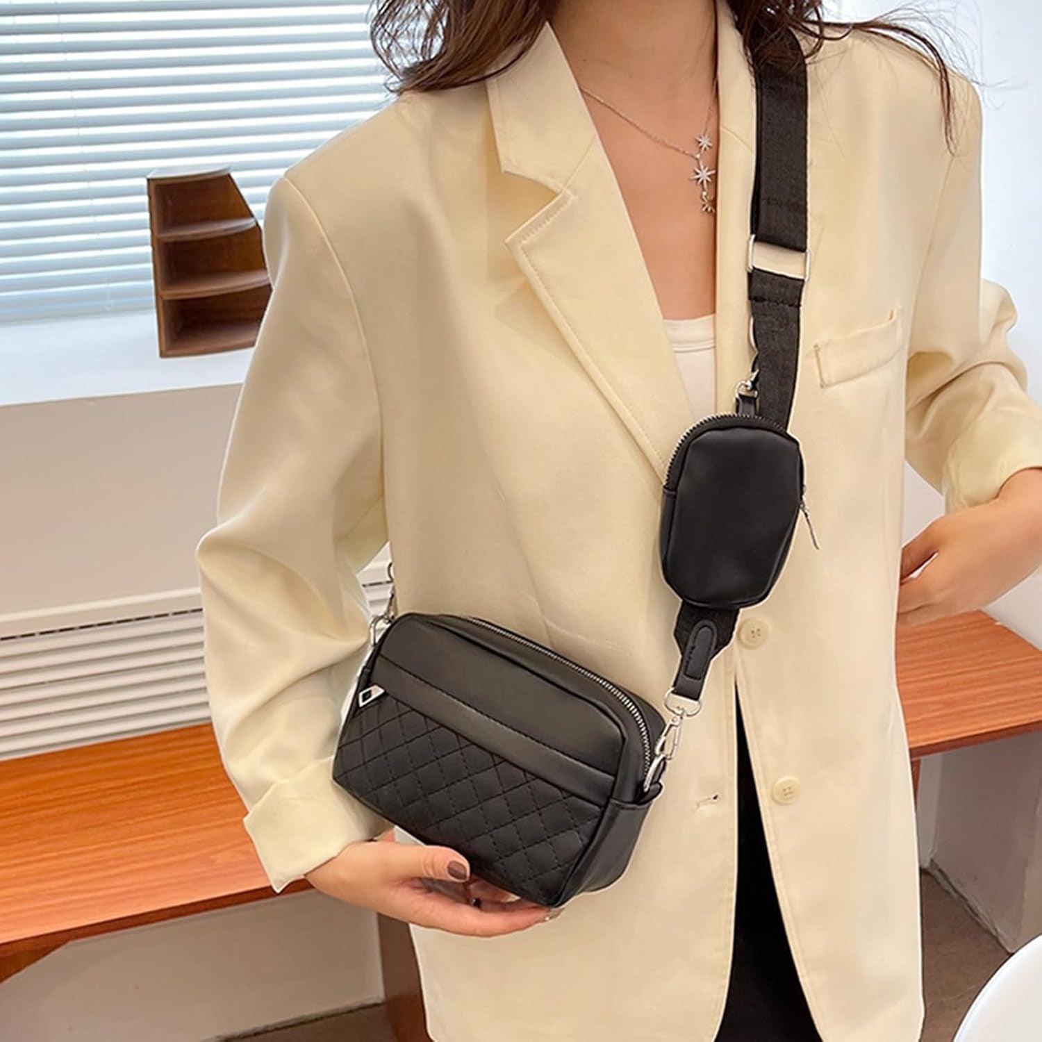 Stylish Girl's Convertible Crossbody Bag - PU Leather Polyester Waterproof Shoulder Bags With Change Purse Trending Travel Crossbody Bag