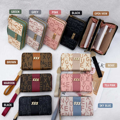 Stylish Ladies Double-Zip Wallet – Premium Printed Design, Multiple Compartments & Elegant Hand Strap- beige