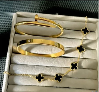 Stainless Steel 3 Piece Bracelet And Bangle Combo - Durable Elegant Accessory Set For Stylish Layering And Daily Wear
