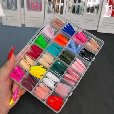 576 Pcs Multicolor Stick-On Artificial Nails Box with Free Glue