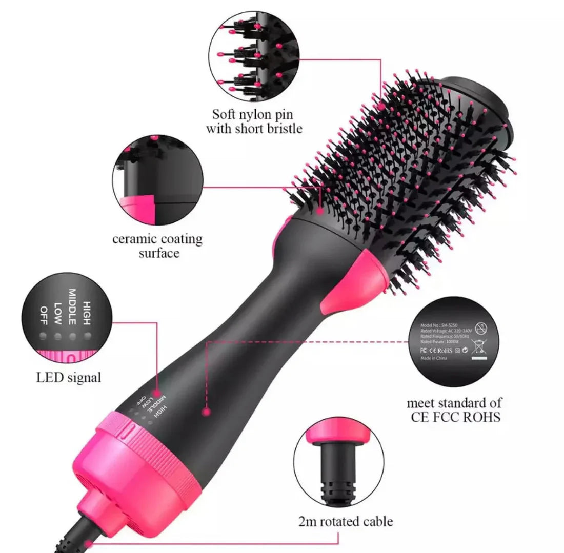 3-in-1 Hot Air Brush – Professional One-Step Hair Dryer, Straightener, and Curler